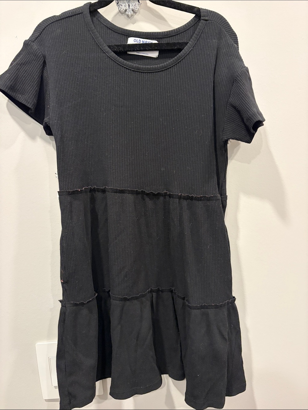 Old Navy Black Ribbed Short-Sleeve Tiered Girls' Dress